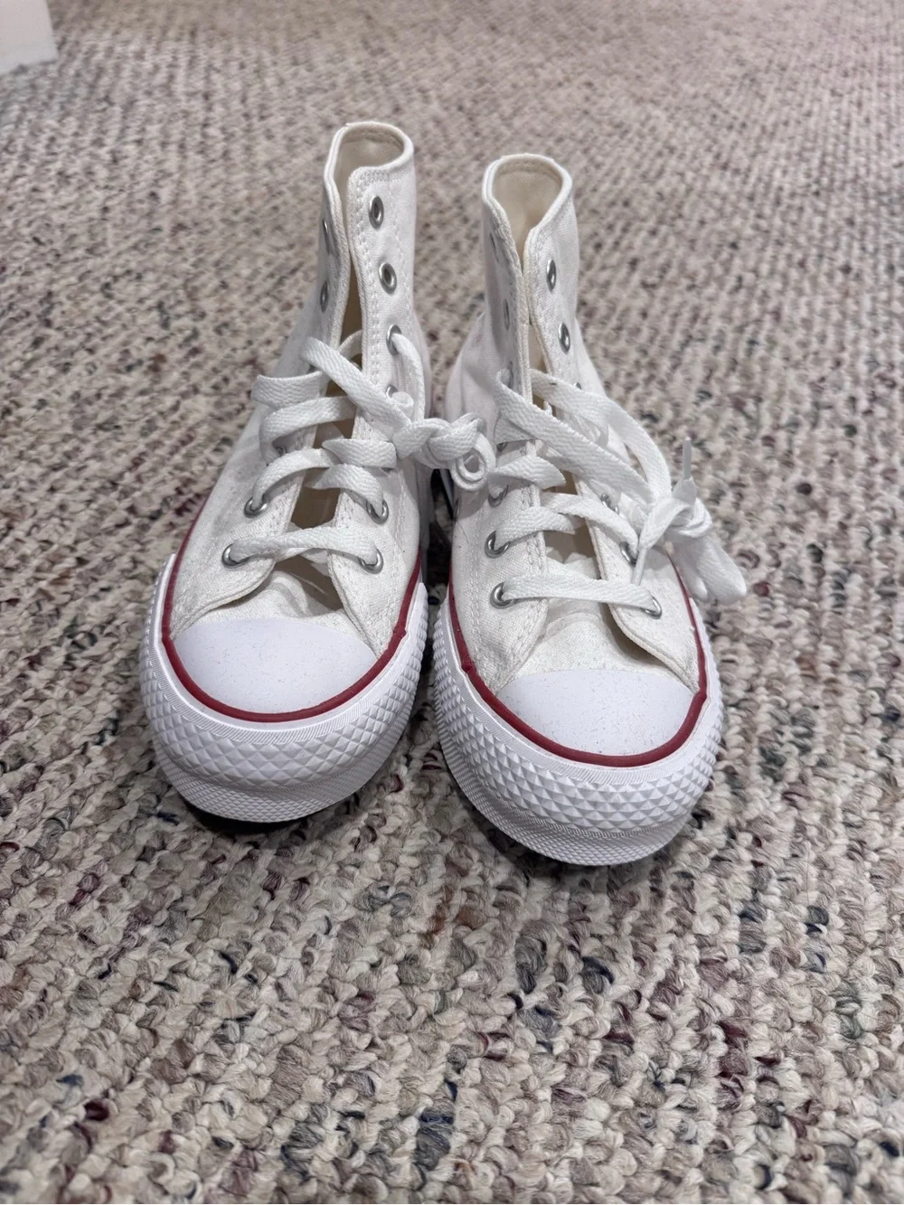 Converse Kids White High-Top Sneakers with Red Stripe
